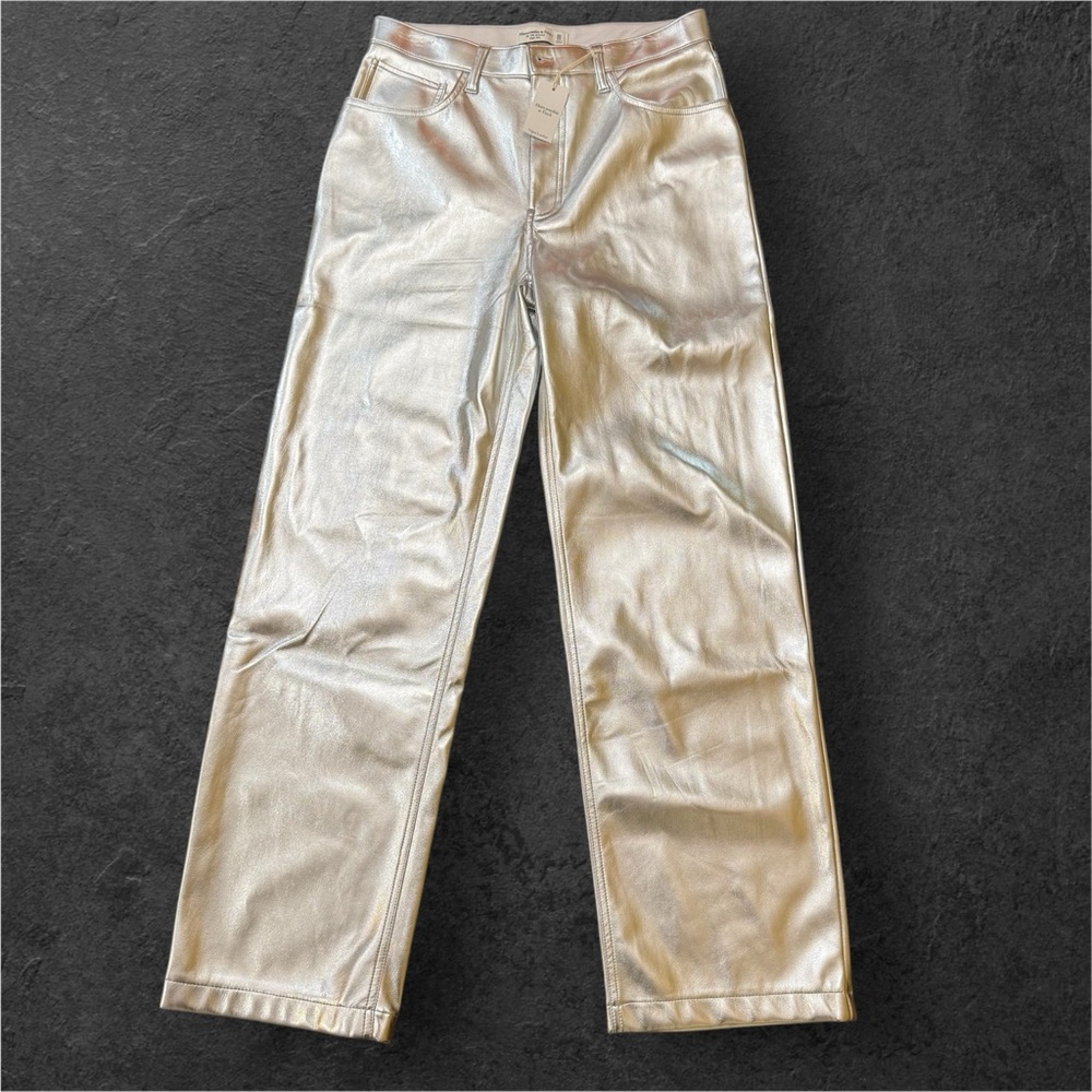 NWT Abercrombie & Fitch  Silver 90's Relaxed High Rise Vegan Leather Pants